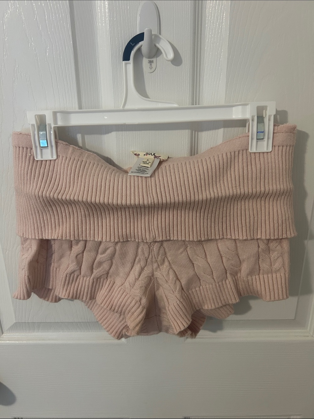 Hippie Rose Blush Pink Cable Knit Foldover Waist Shorts